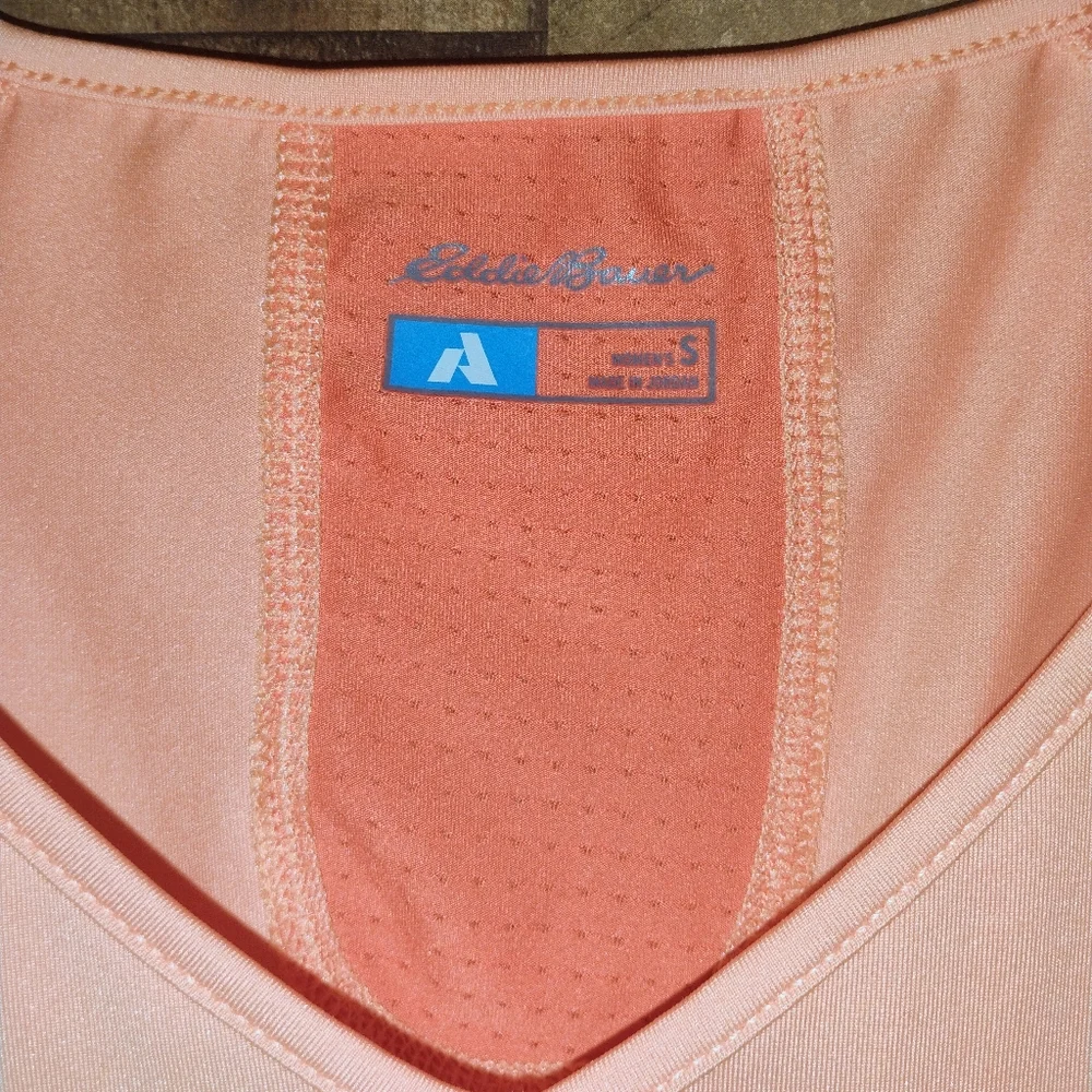 Eddie Bauer Orange Stretch Athletic Short Sleeve Shirt Top Small Work Out Tee - Picture 3 of 6